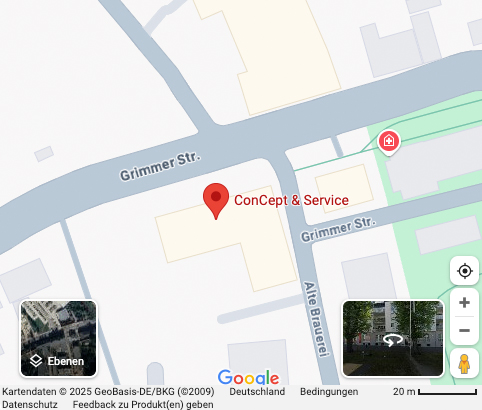Anfahrtskarte zur ConCept & Service GmbH, Grimmer Str. 80, 17489 Greifswald